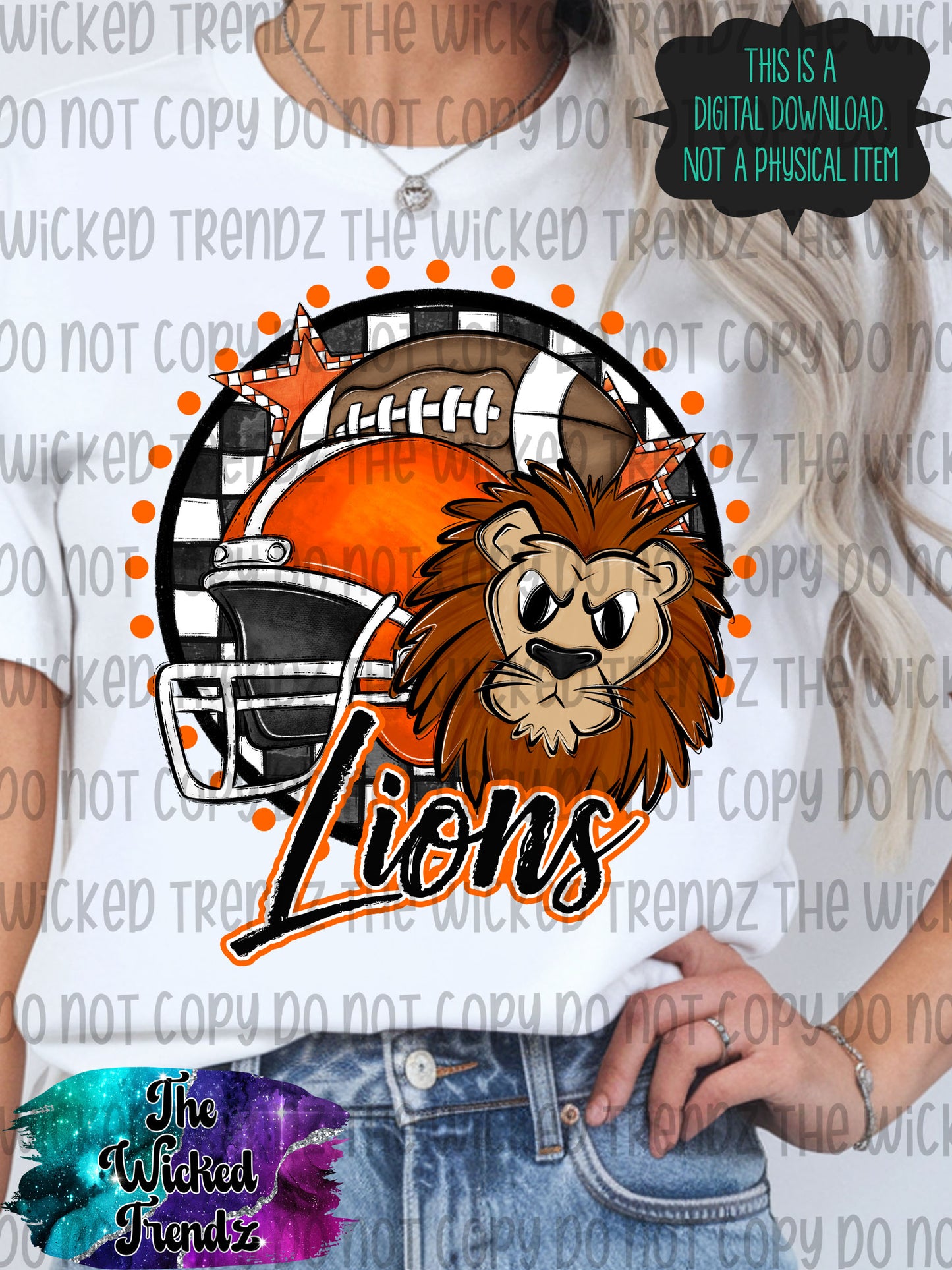 Lions Orange Football Mascot Digital Design