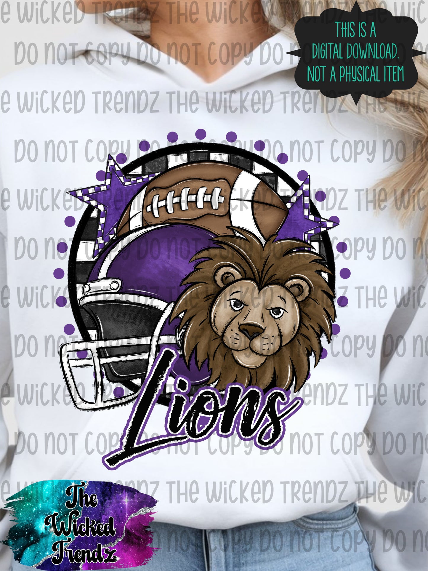 Lions Purple Football Mascot Digital Design