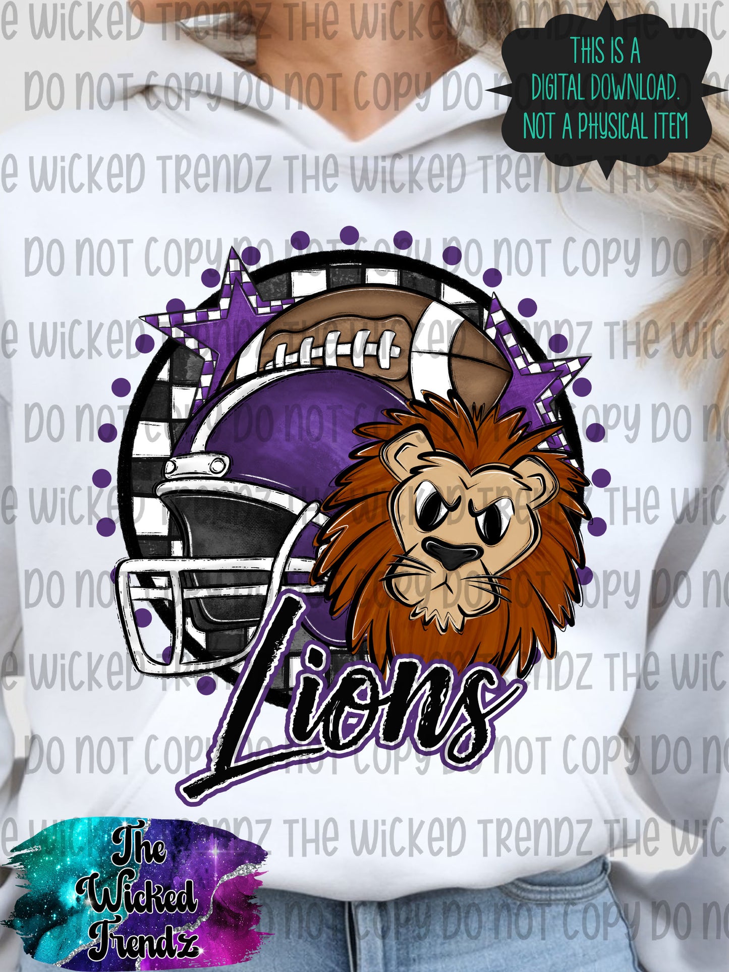 Lions Purple Football Mascot Digital Design