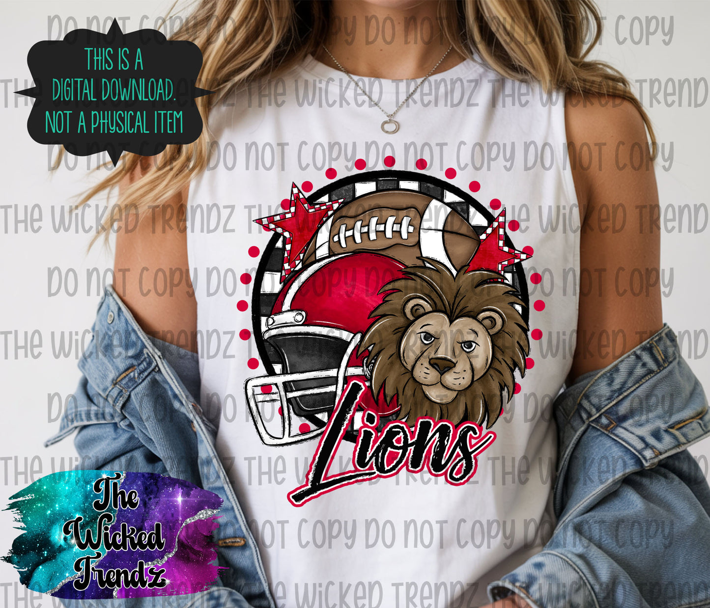 Lions Red Football Mascot Digital Design