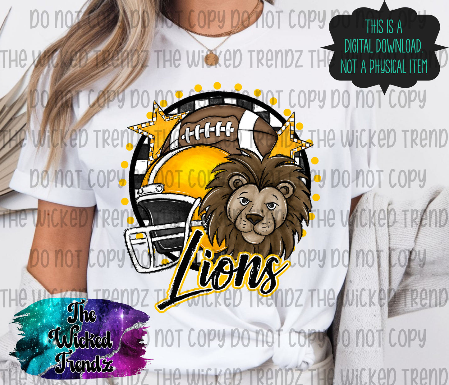 Lions Yellow Football Mascot Digital Design