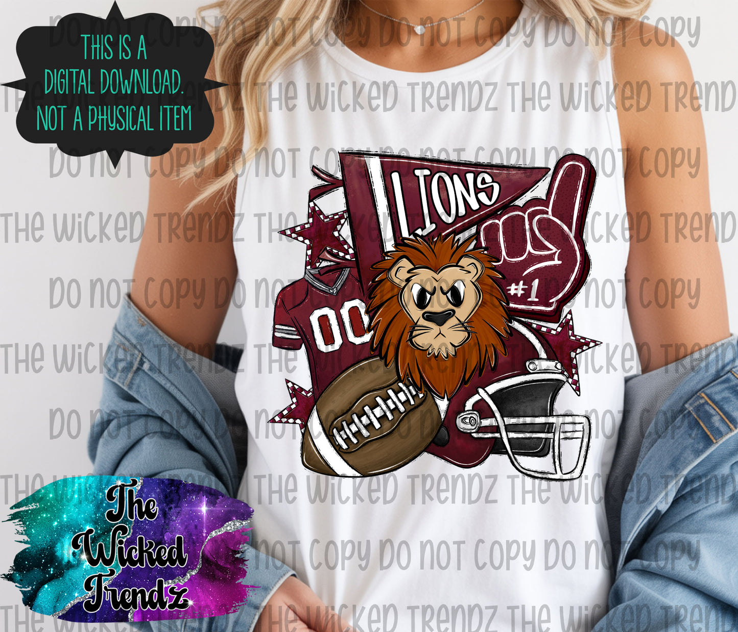 Lions Maroon Football Mascot Digital Design