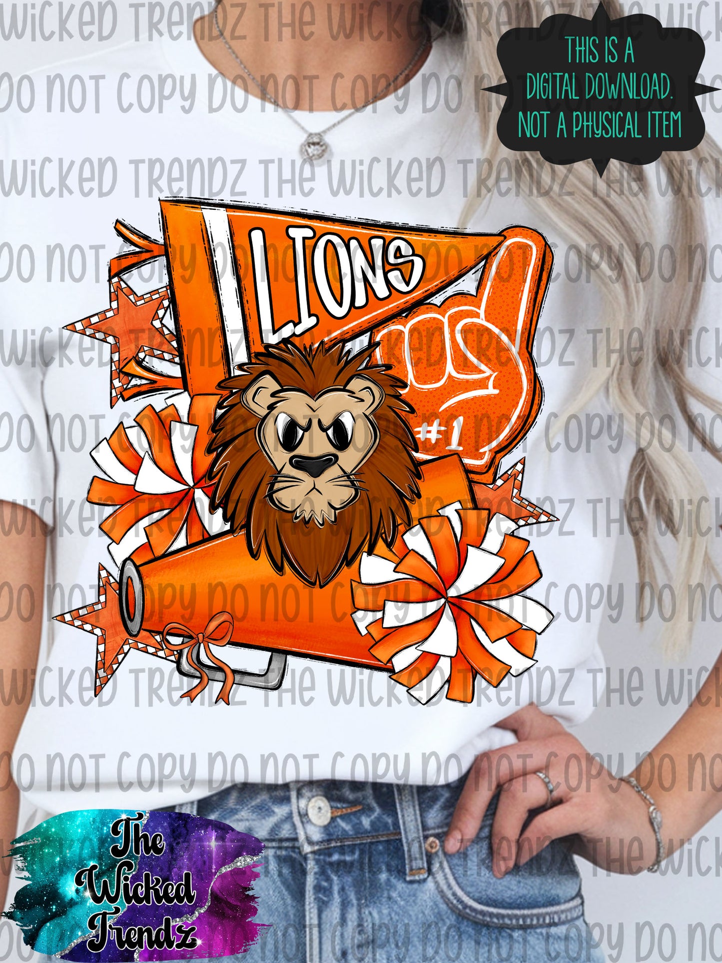 Lions Orange Cheer Cheerleading Cheerleader Mascot Digital Design Spirit Shirt Design