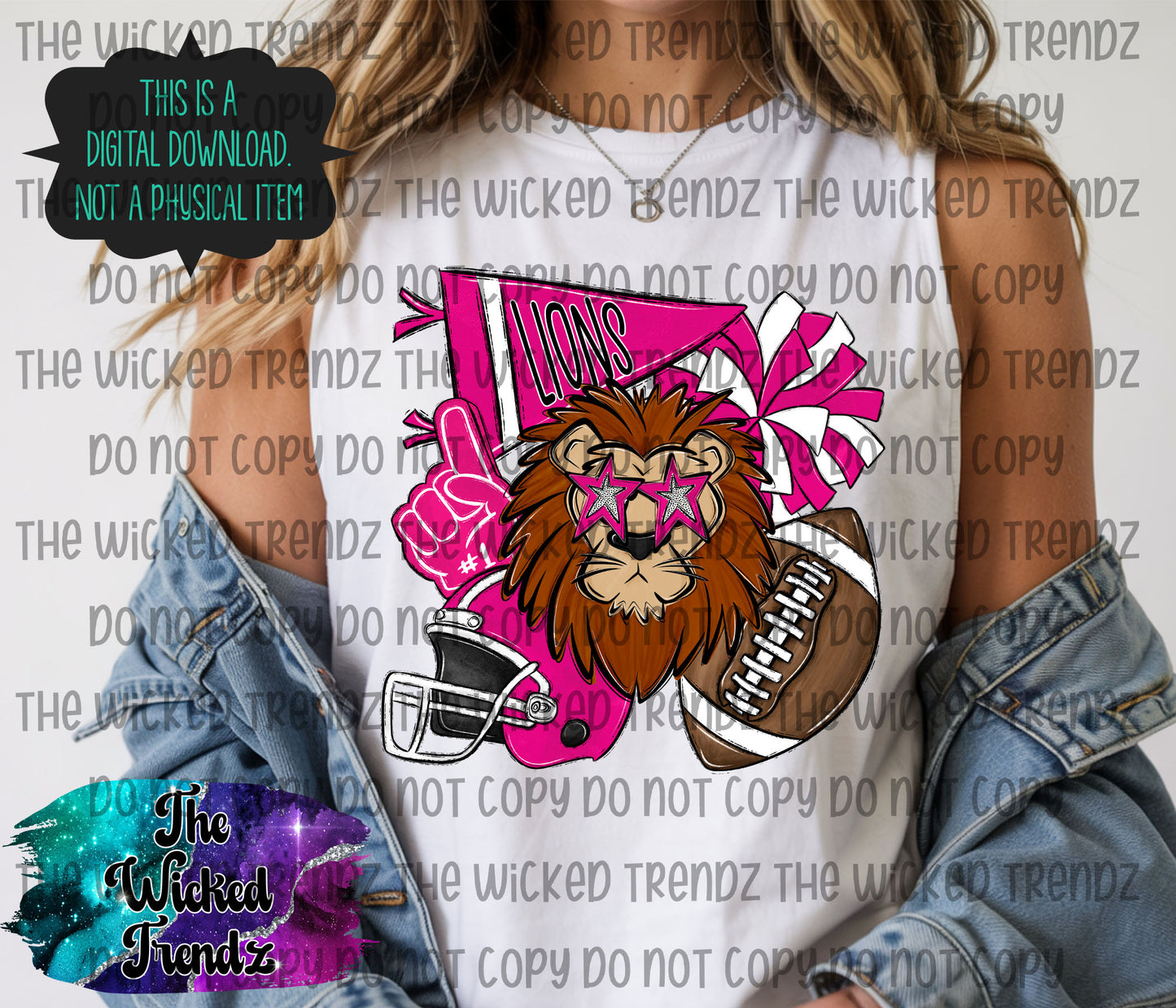 Lions Pink Out Football Cheer Mascot Digital Design October Awareness