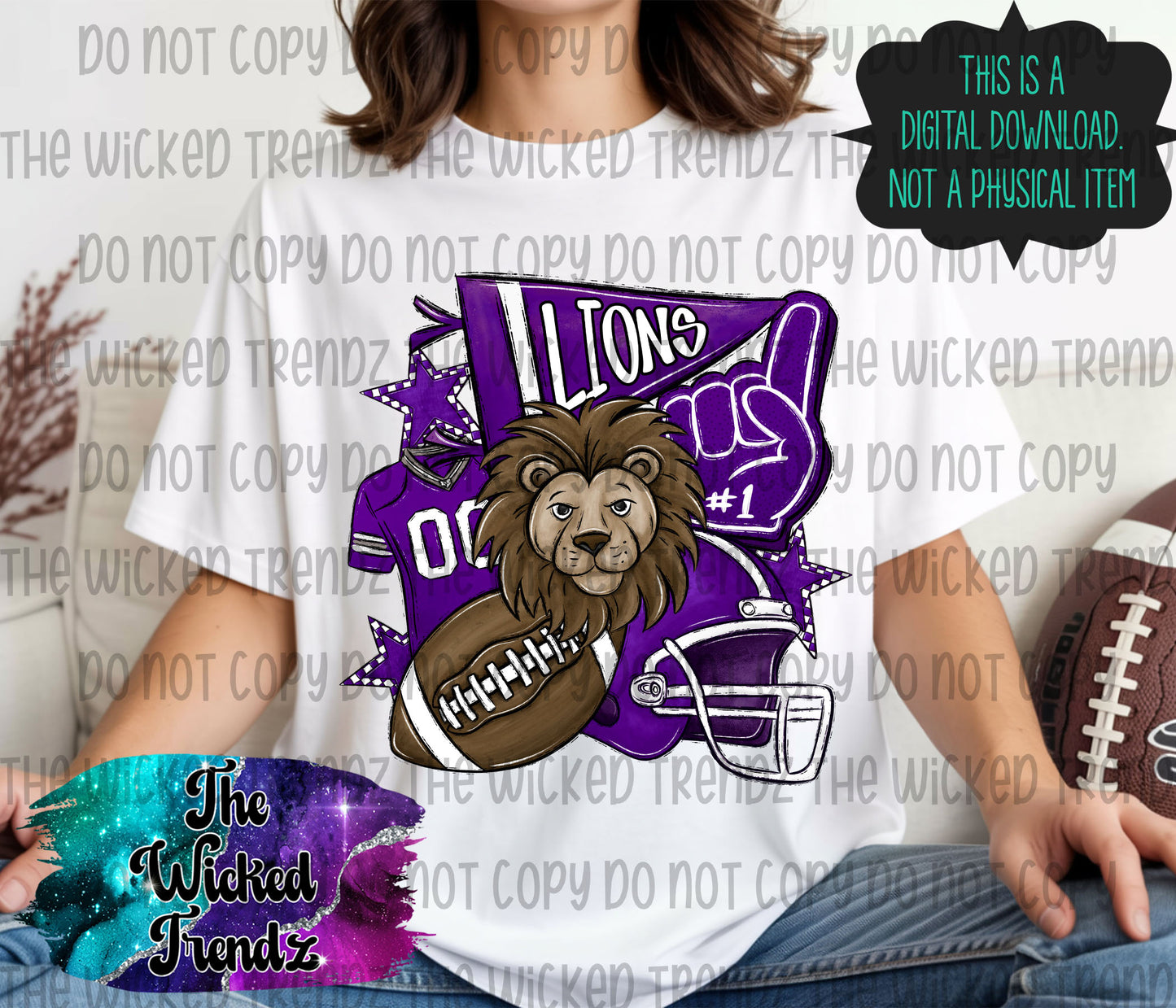 Lions Purple Football Mascot Digital Design