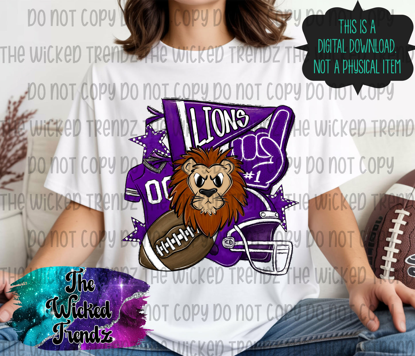 Lions Purple Football Mascot Digital Design