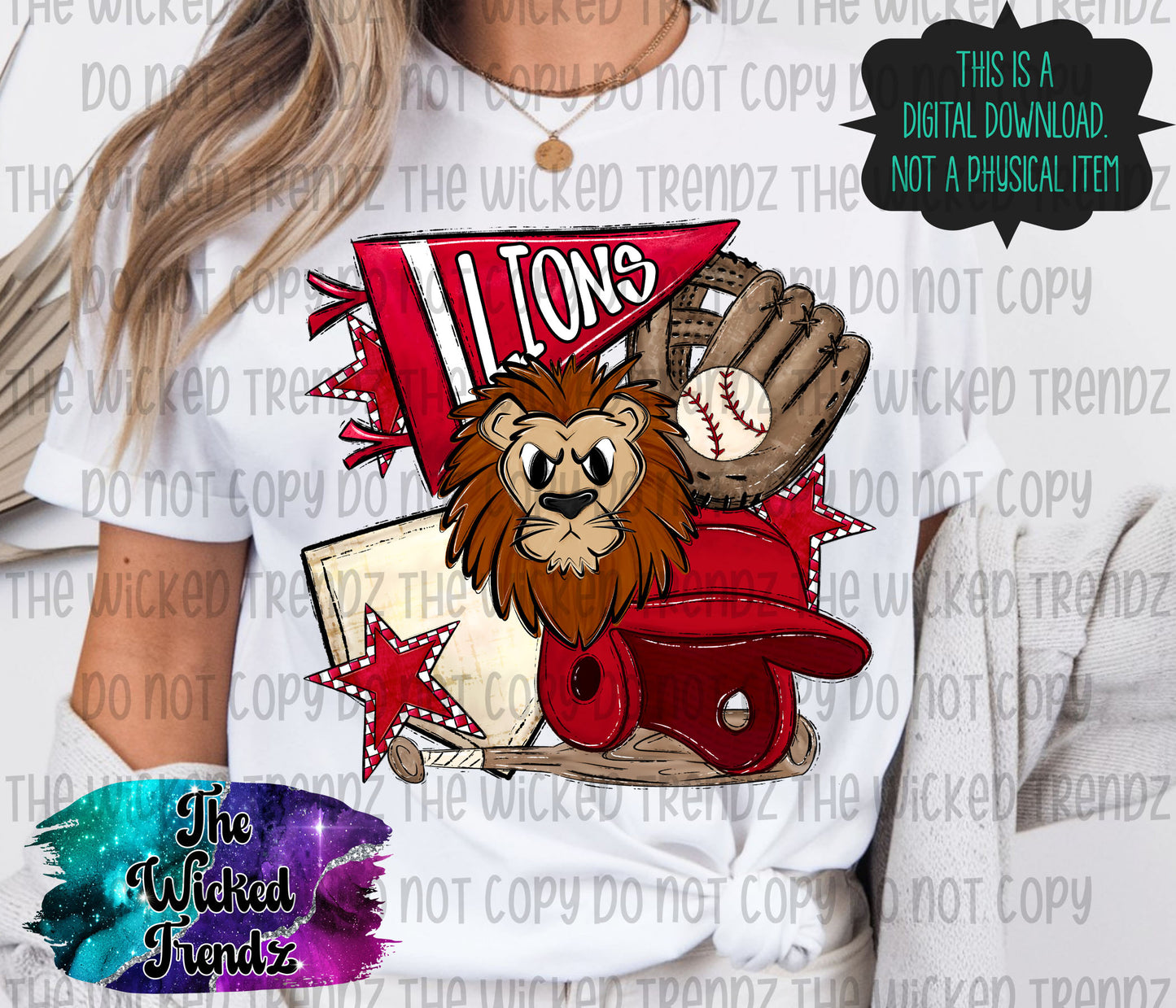 Lions Red Baseball Team Mascot Digital Design