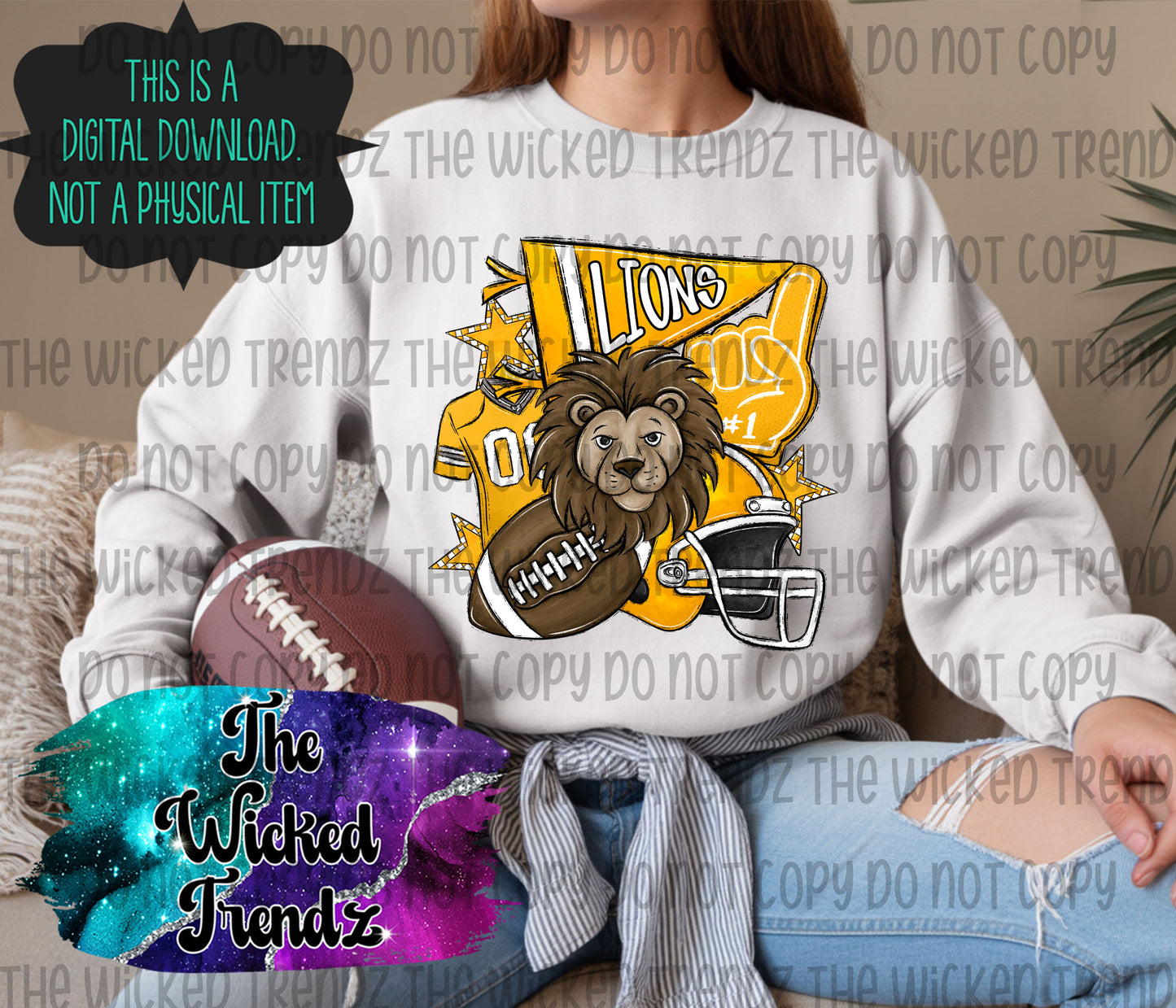 Lions Yellow Football Mascot Digital Design