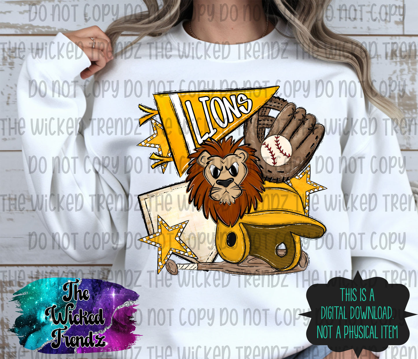 Lions Yellow Baseball Team Mascot Digital Design