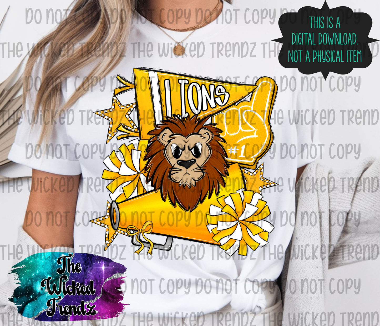 Lions Yellow Cheer Cheerleading Cheerleader Mascot Digital Design Spirit Shirt Design