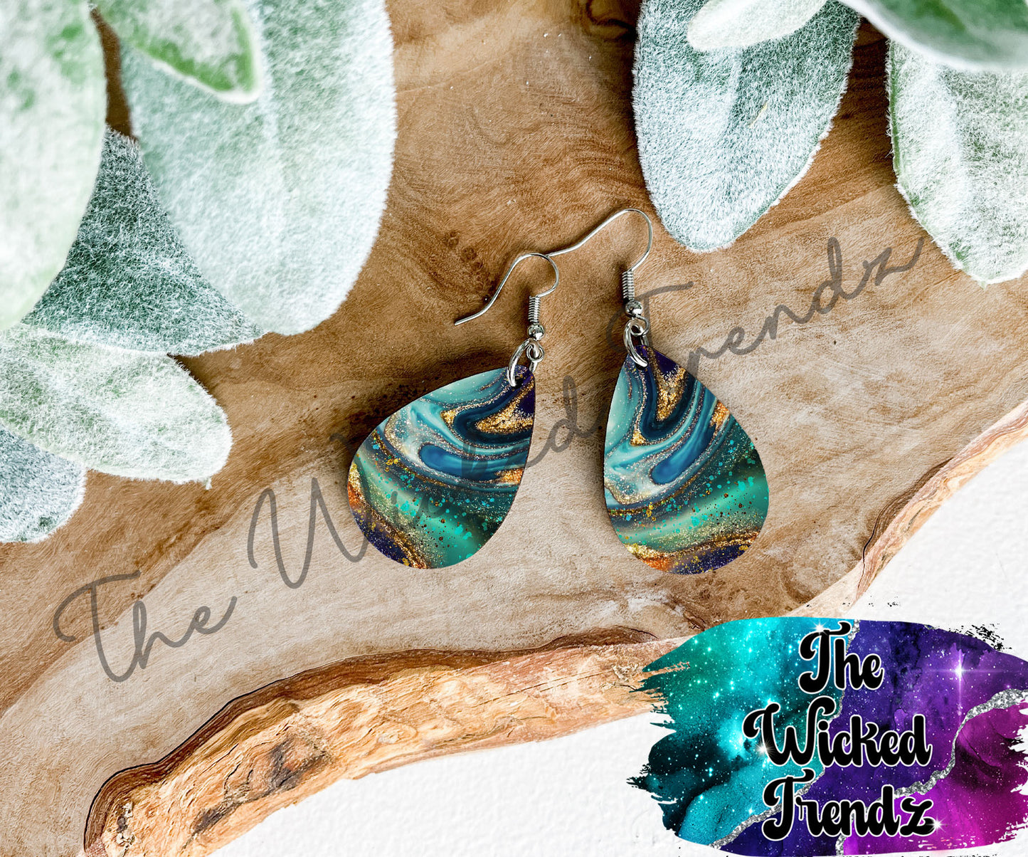 Milky Way Galaxy Stars Marble Geode Agate Dangle Earrings Tear Drop Earring Lightweight Earrings