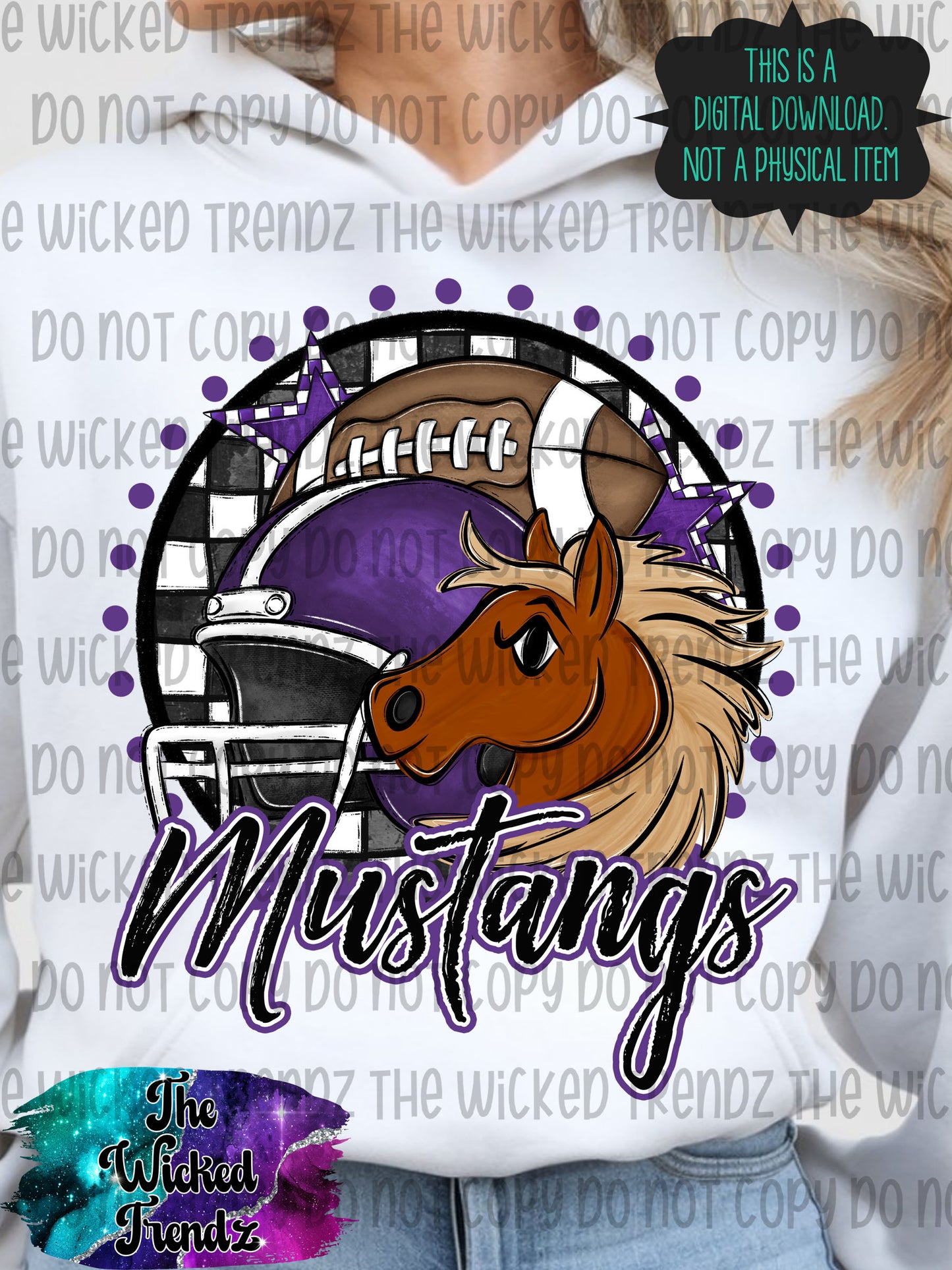Mustangs Purple Football Mascot Digital Design