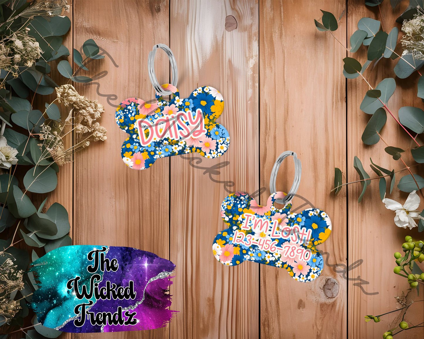 Wildflower Floral Flowers Daisy New Puppy Pet ID Dog Tag Personalized Custom Dog Name Phone Number