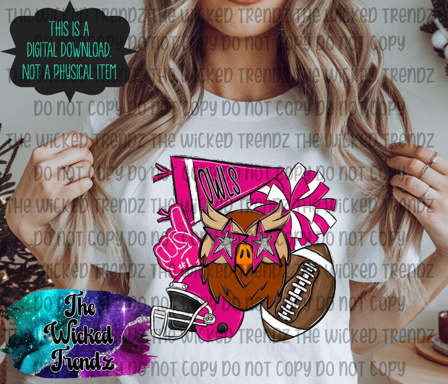 Owls Pink Out Football Cheer Mascot Digital Design October Awareness