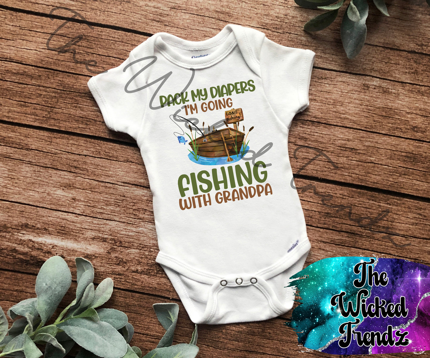 Baby Onesie© Pack My Diapers I'm Going Fishing With Grandpa Fisherman