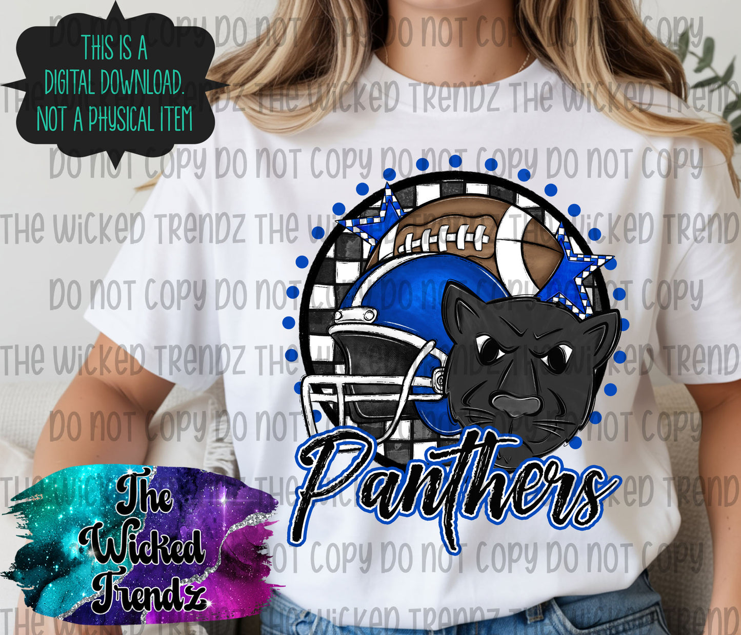 Panthers Blue Football Mascot Digital Design