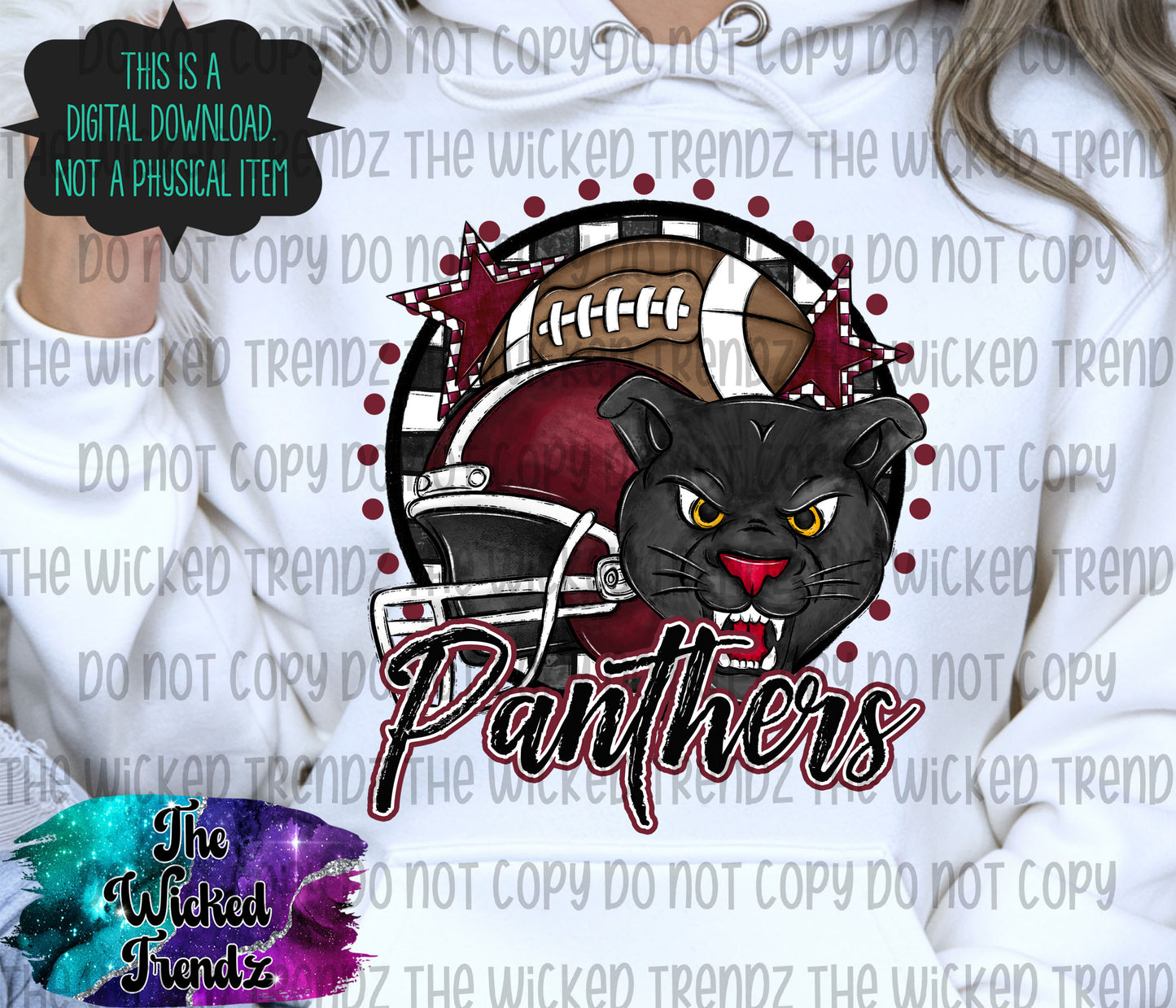Panthers Maroon Football Mascot Digital Design