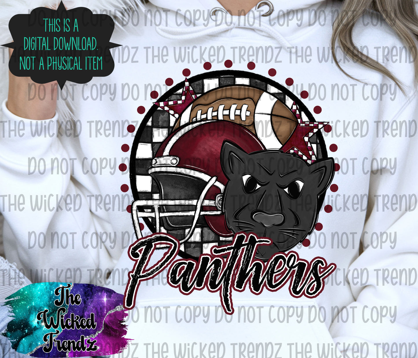 Panthers Maroon Football Mascot Digital Design