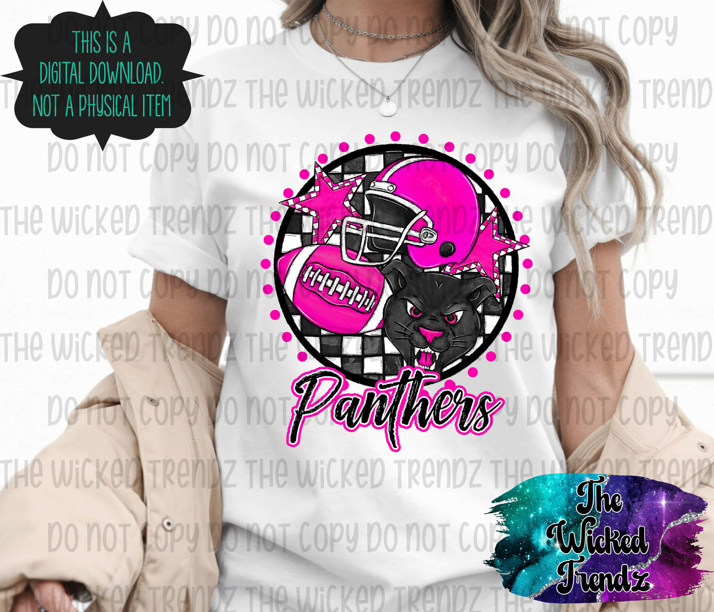 Panthers Pink Out Football Cheer Mascot Digital Design October Awareness