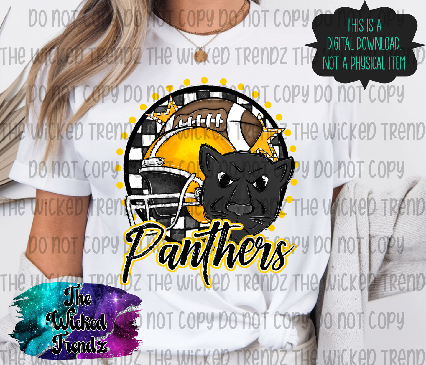 Panthers Yellow Football Mascot Digital Design