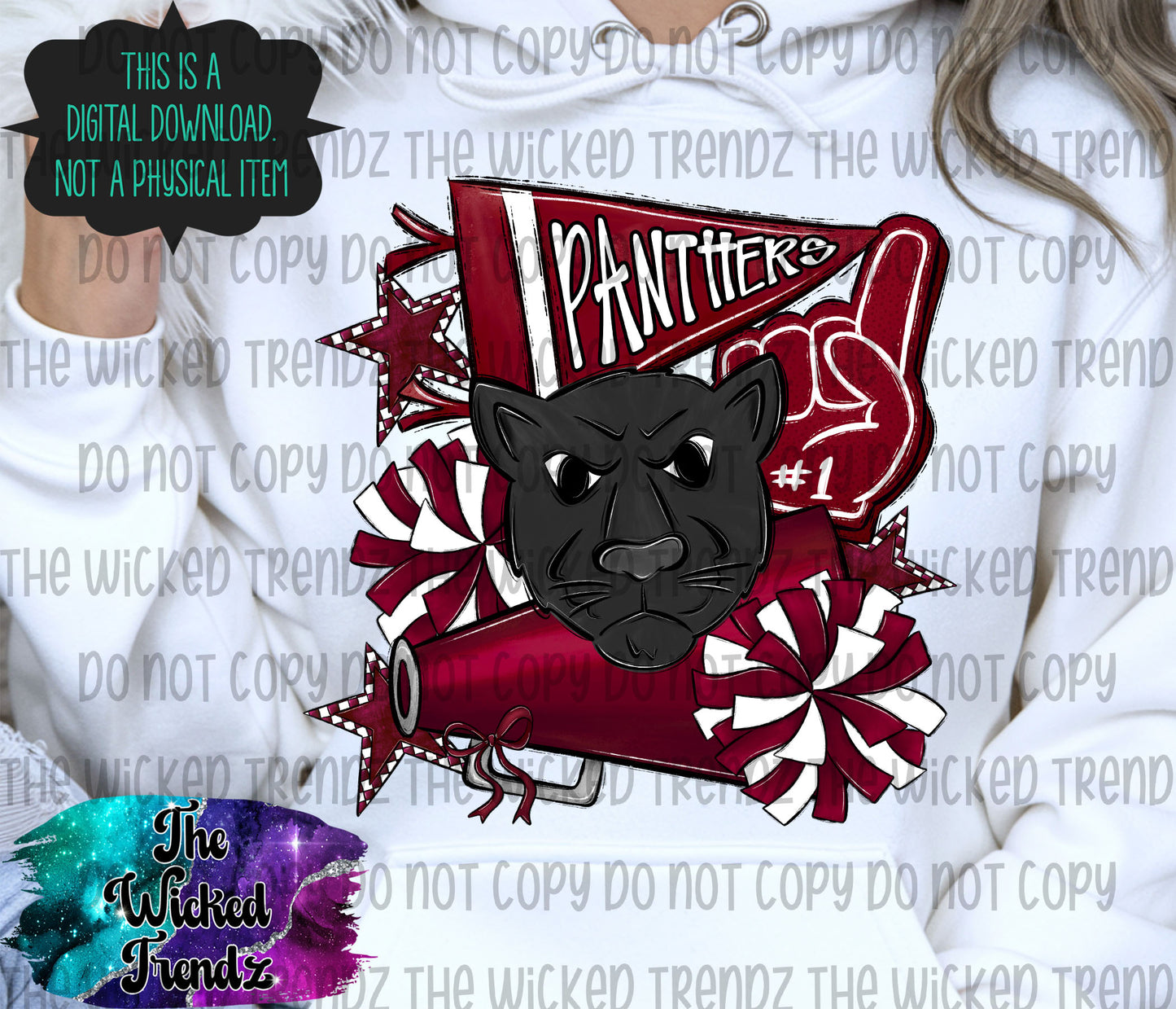 Panthers Maroon Cheer Cheerleading Cheerleader Mascot Digital Design Spirit Shirt Design