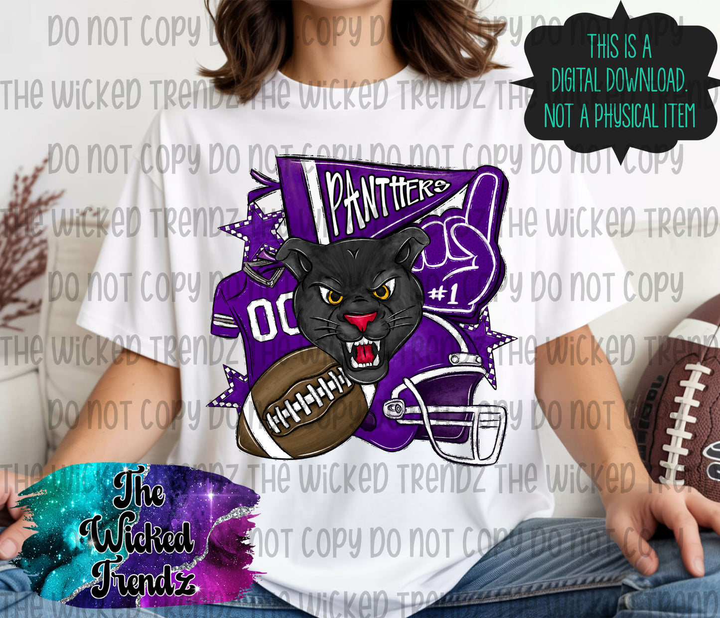 Panthers Purple Football Mascot Digital Design