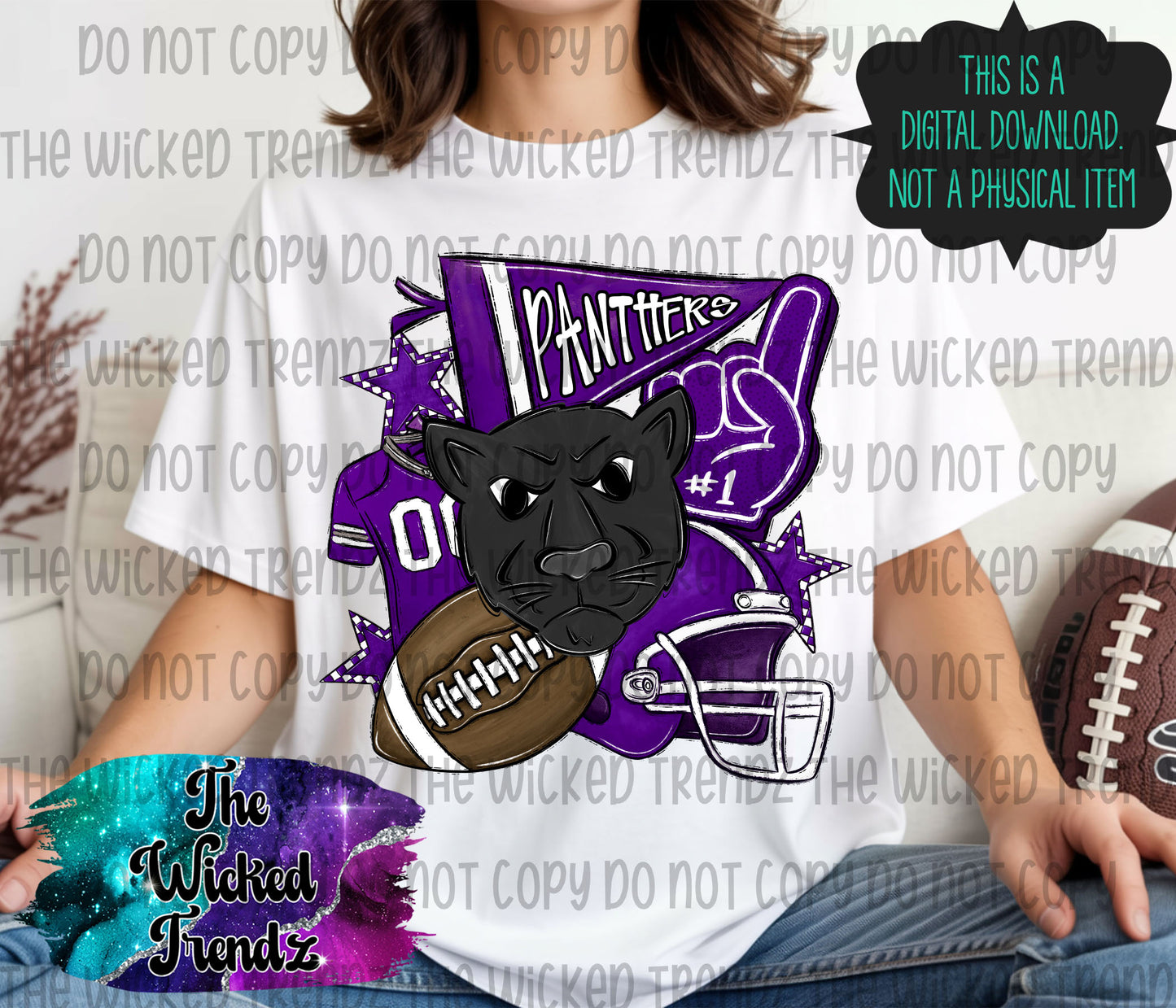 Panthers Purple Football Mascot Digital Design