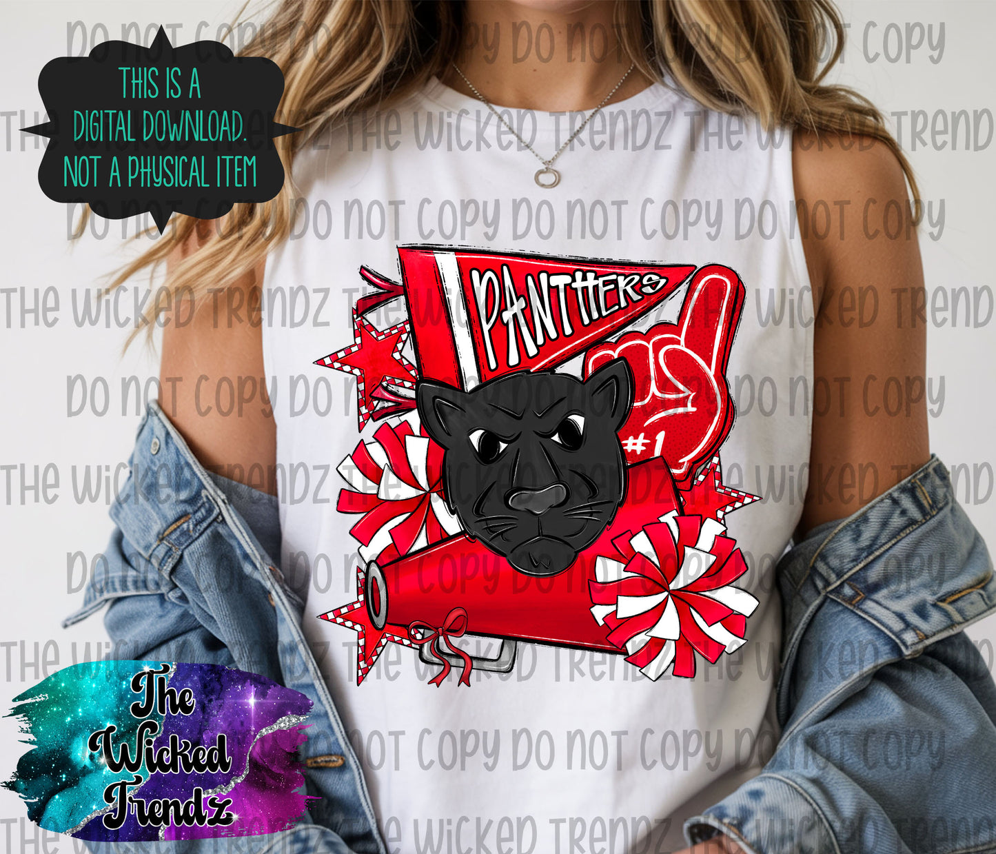 Panthers Red Cheer Cheerleading Cheerleader Mascot Digital Design Spirit Shirt Design