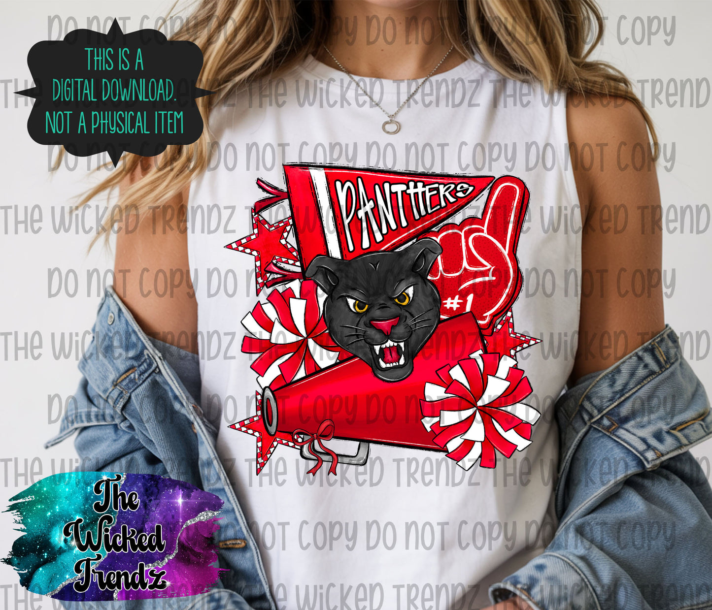 Panthers Red Cheer Cheerleading Cheerleader Mascot Digital Design Spirit Shirt Design