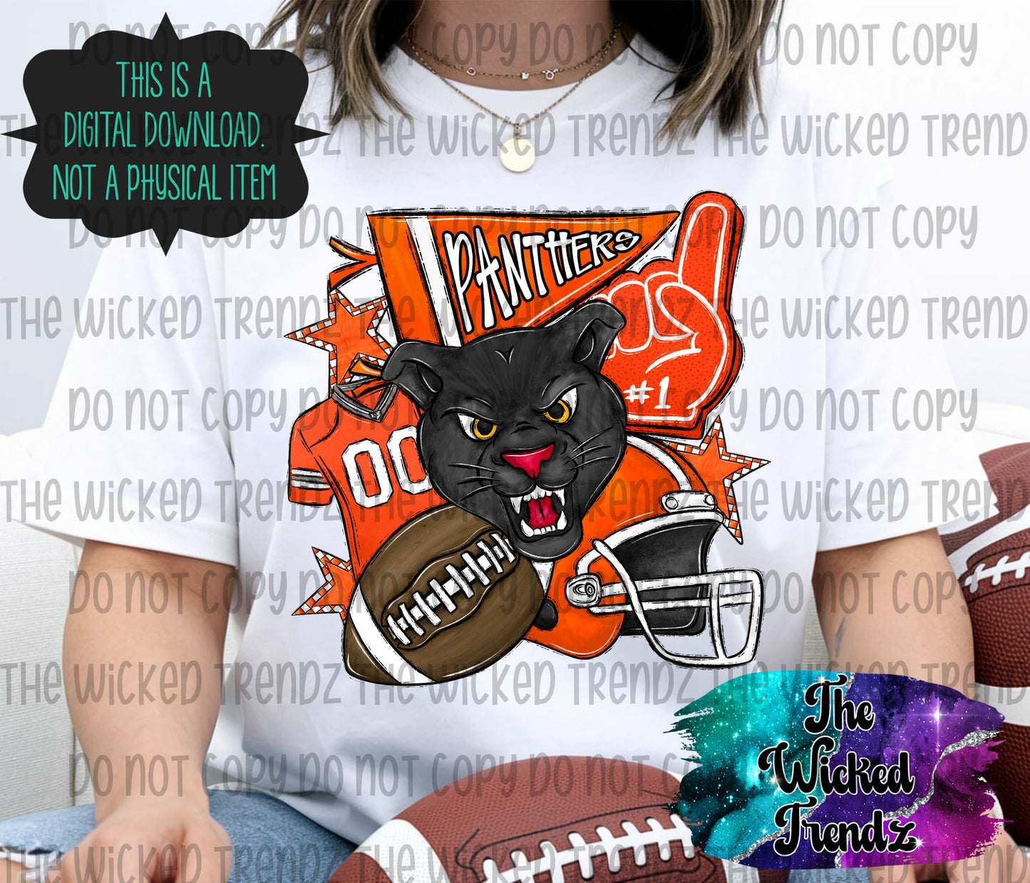 Panthers Orange Football Mascot Digital Design