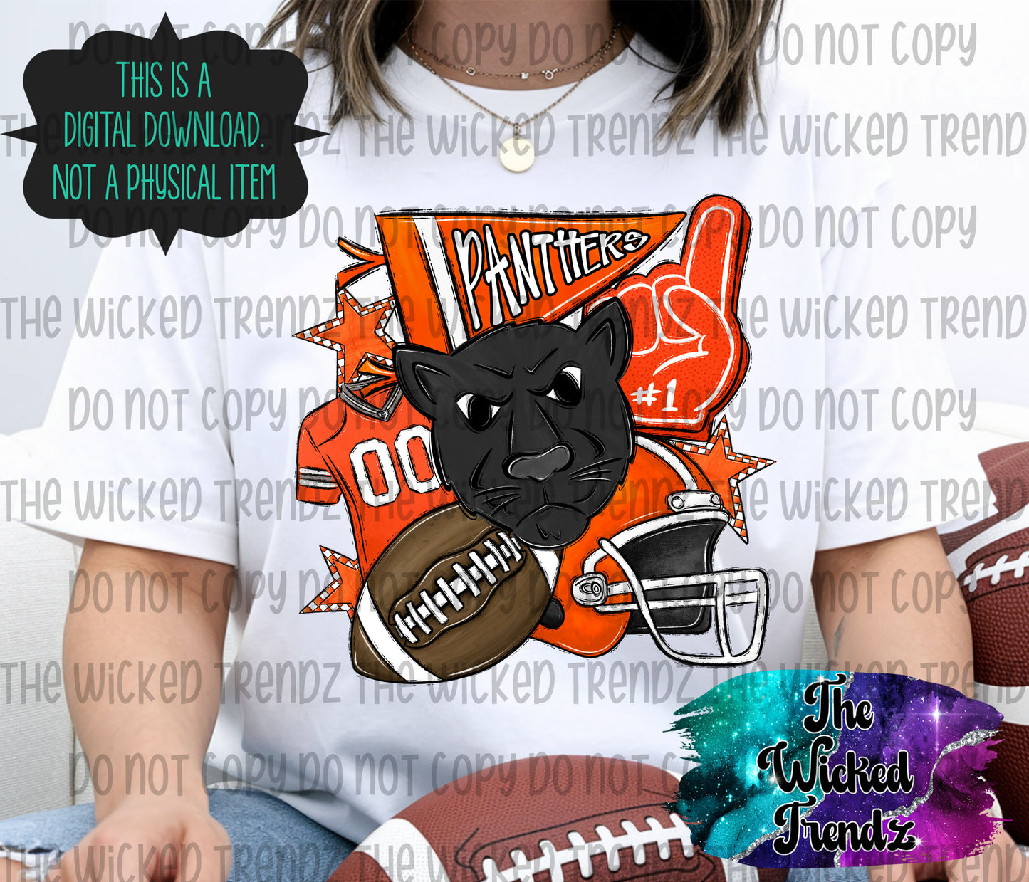 Panthers Orange Football Mascot Digital Design