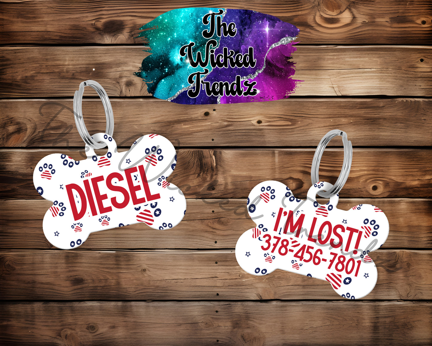American Flag Red White Blue 4th Of July Pet ID Dog Tag Personalized Custom Dog Name Phone Number