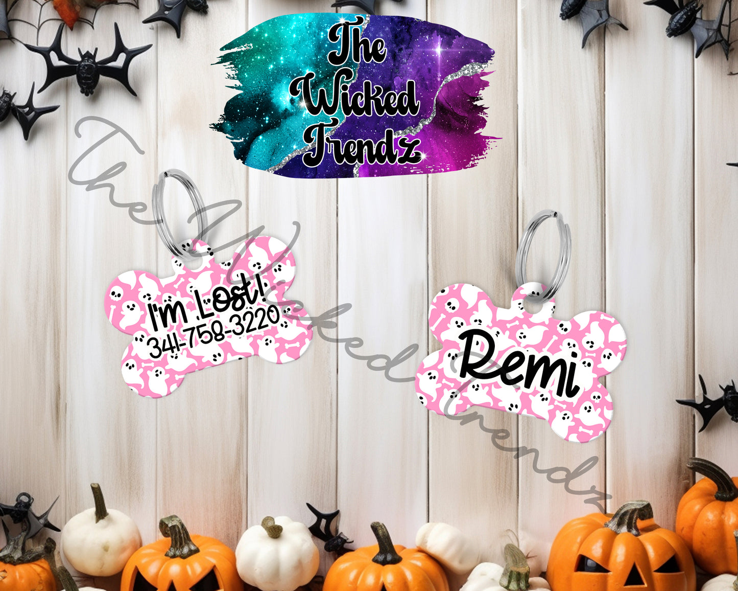 Halloween Fall Pumpkins Ghosts New Puppy Pet ID Dog Tag Personalized Custom Dog Name Phone Number