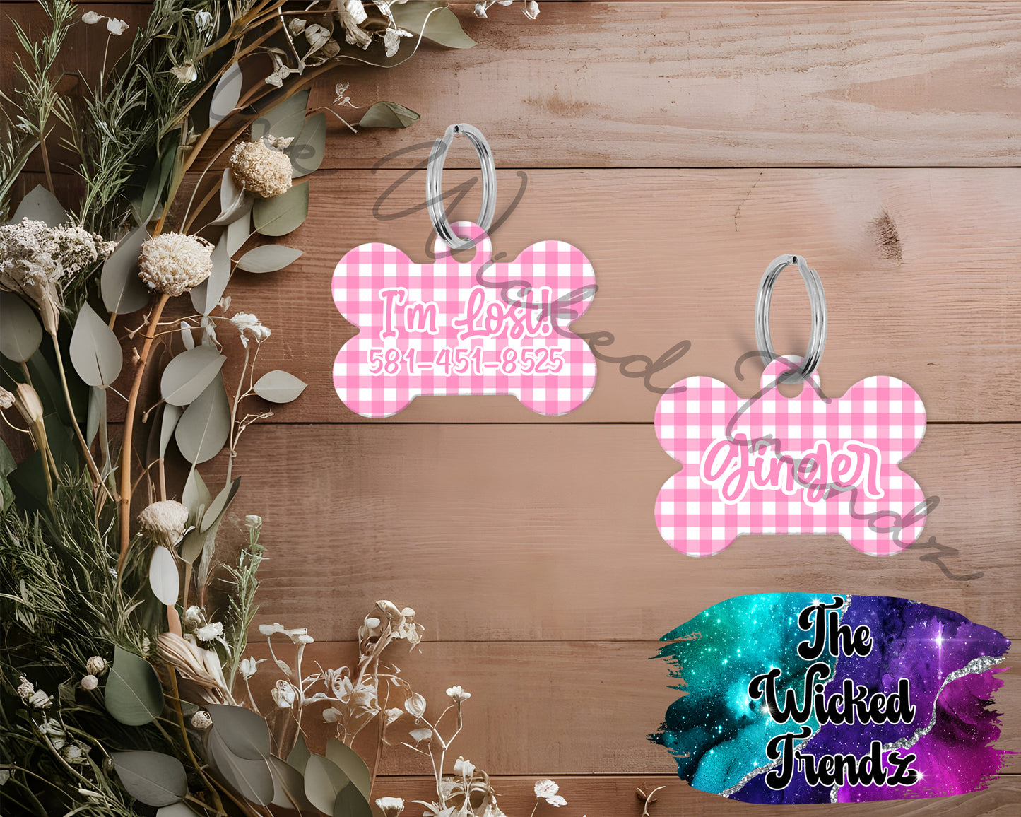 Gingham Pattern Plaid New Puppy Pet ID Dog Tag Personalized Custom Dog Name Phone Number