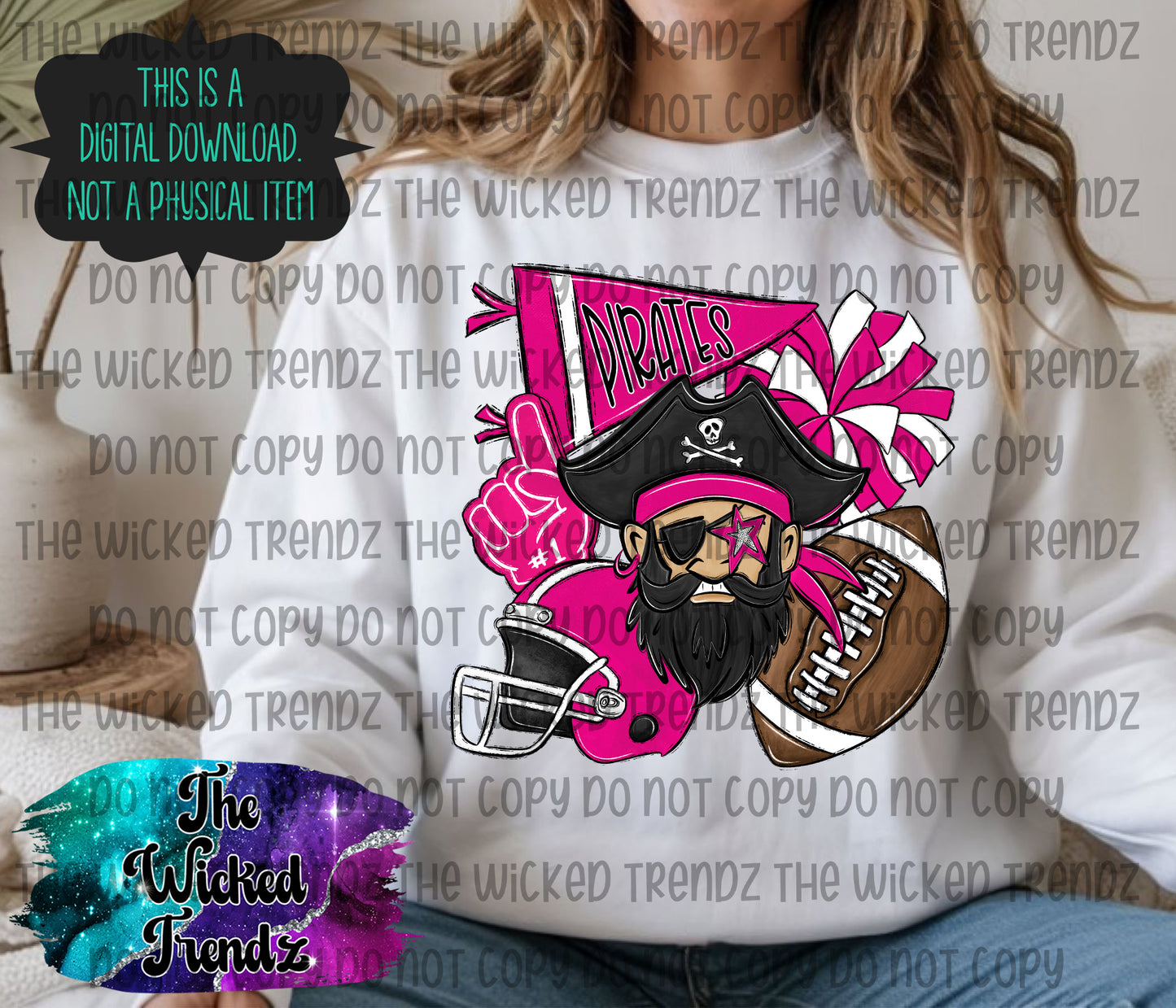 Pirates Pink Out Football Cheer Mascot Digital Design October Awareness