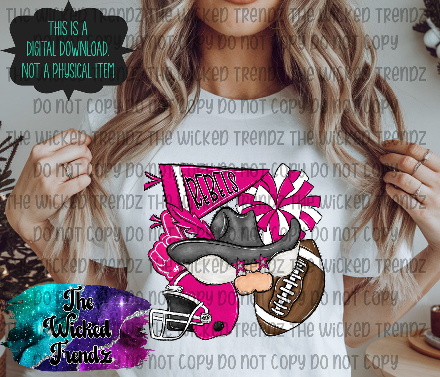 Rebels Pink Out Football Cheer Mascot Digital Design October Awareness