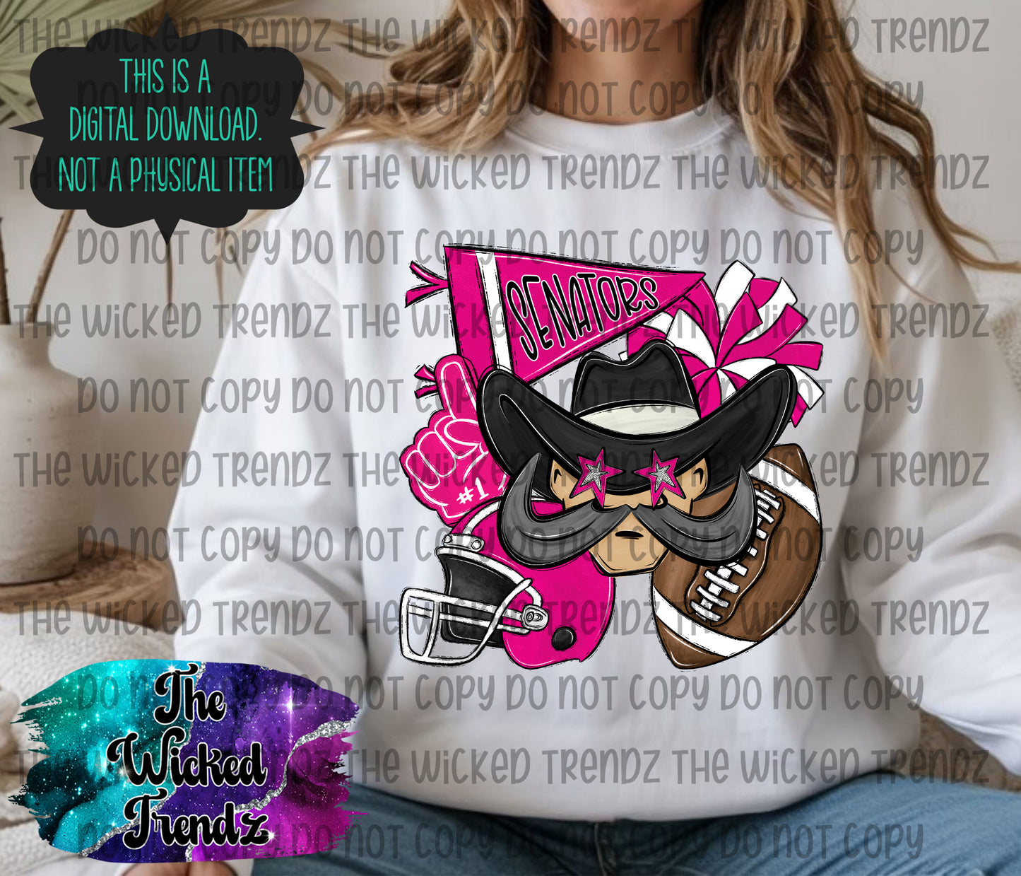 Senators Pink Out Football Cheer Mascot Digital Design October Awareness