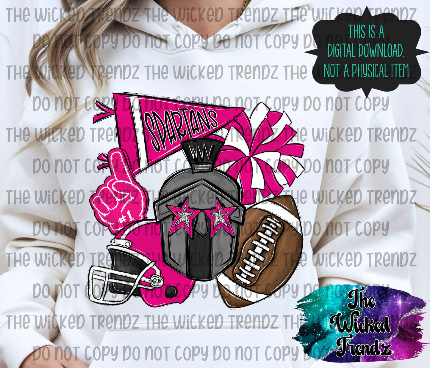Spartans Pink Out Football Cheer Mascot Digital Design October Awareness
