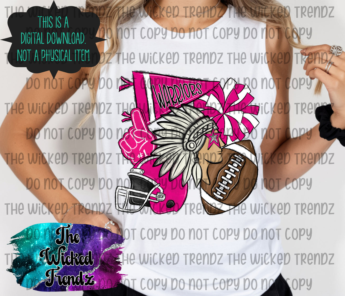 Warriors Pink Out Football Cheer Mascot Digital Design October Awareness