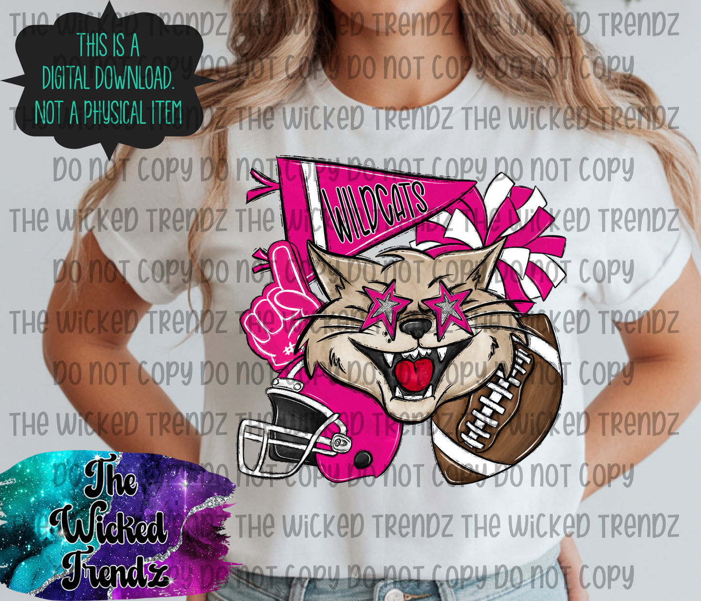 Wildcats Pink Out Football Cheer Mascot Digital Design October Awareness