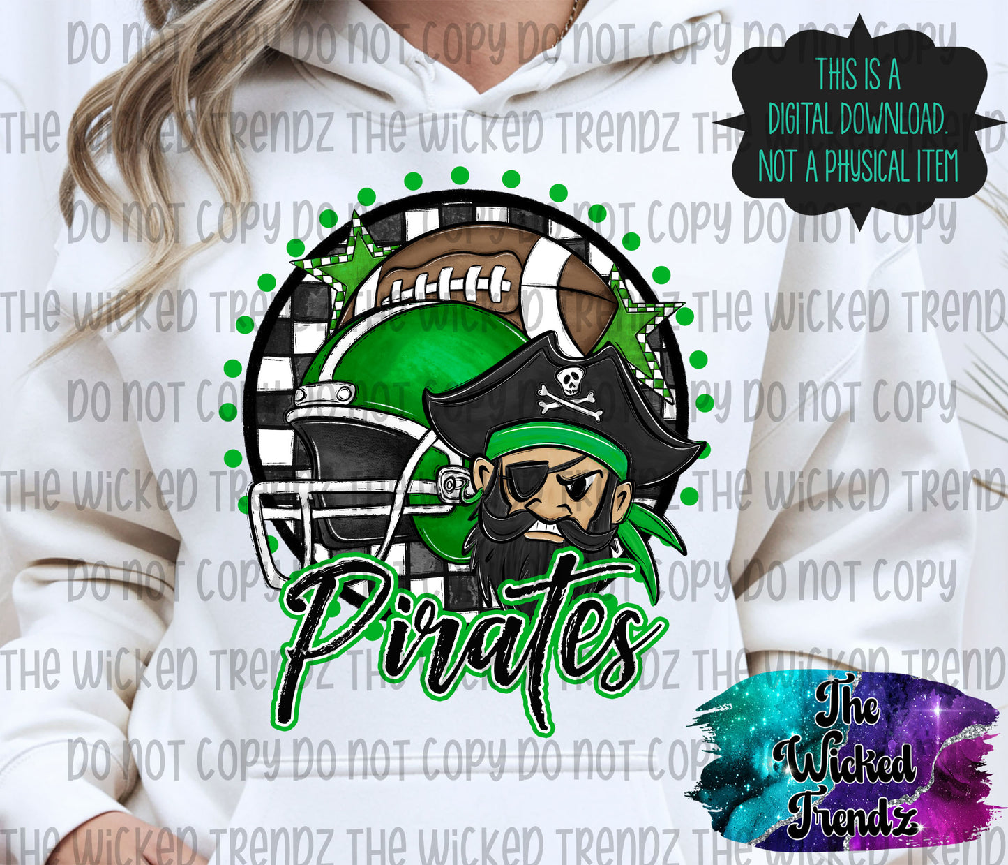 Pirates Green Football Mascot Digital Design