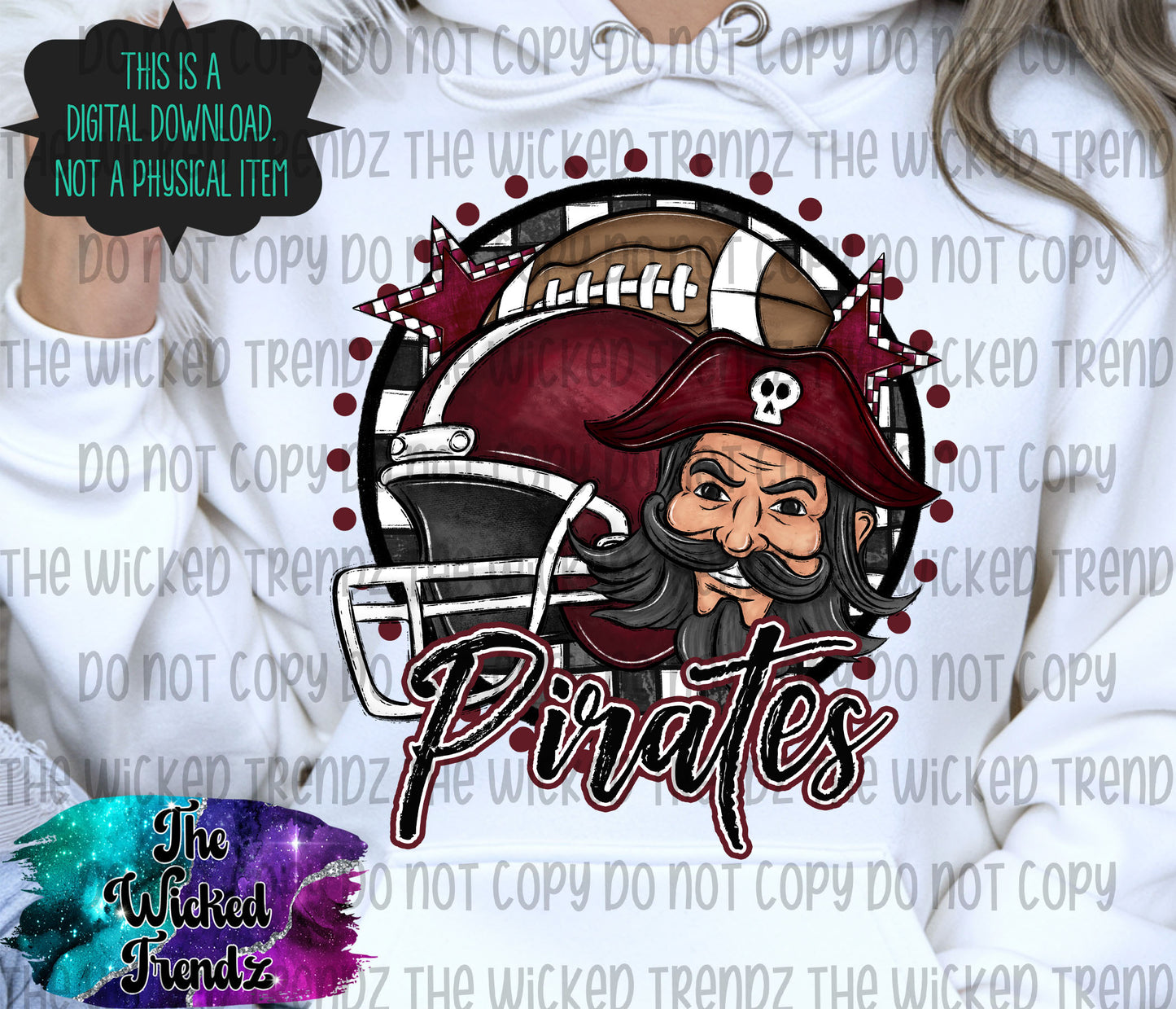 Pirates Maroon Football Mascot Digital Design