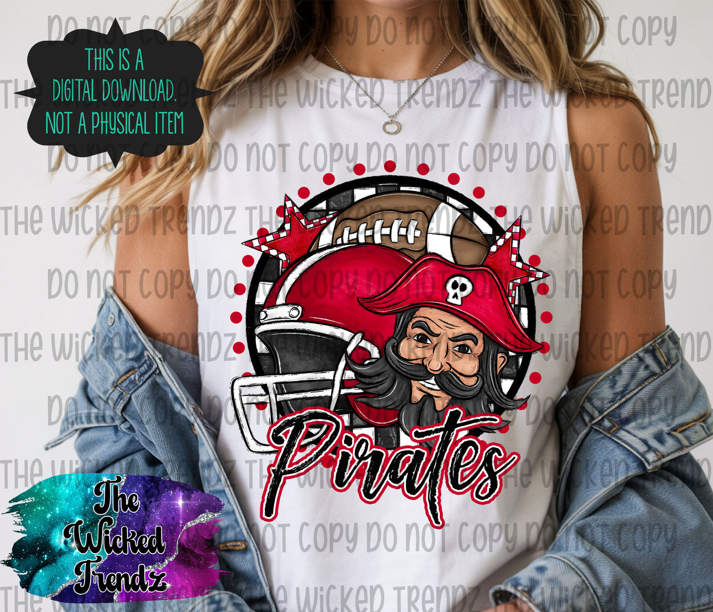 Pirates Red Football Mascot Digital Design