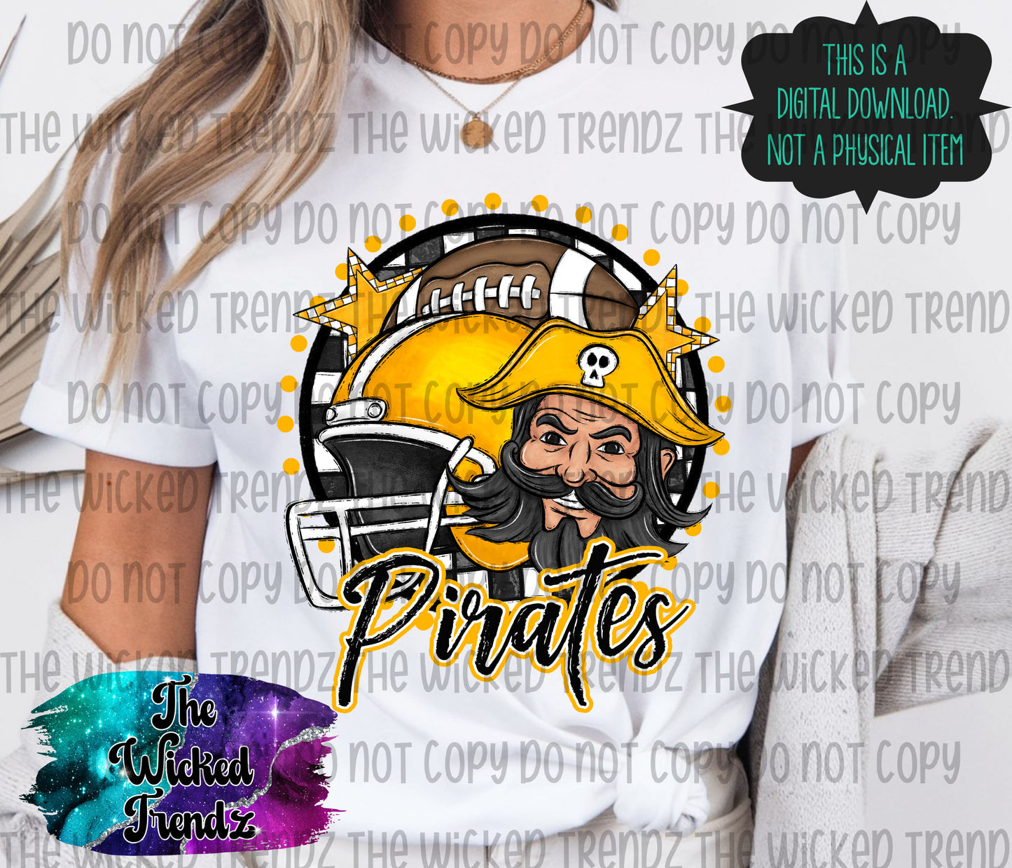 Pirates Yellow Football Mascot Digital Design