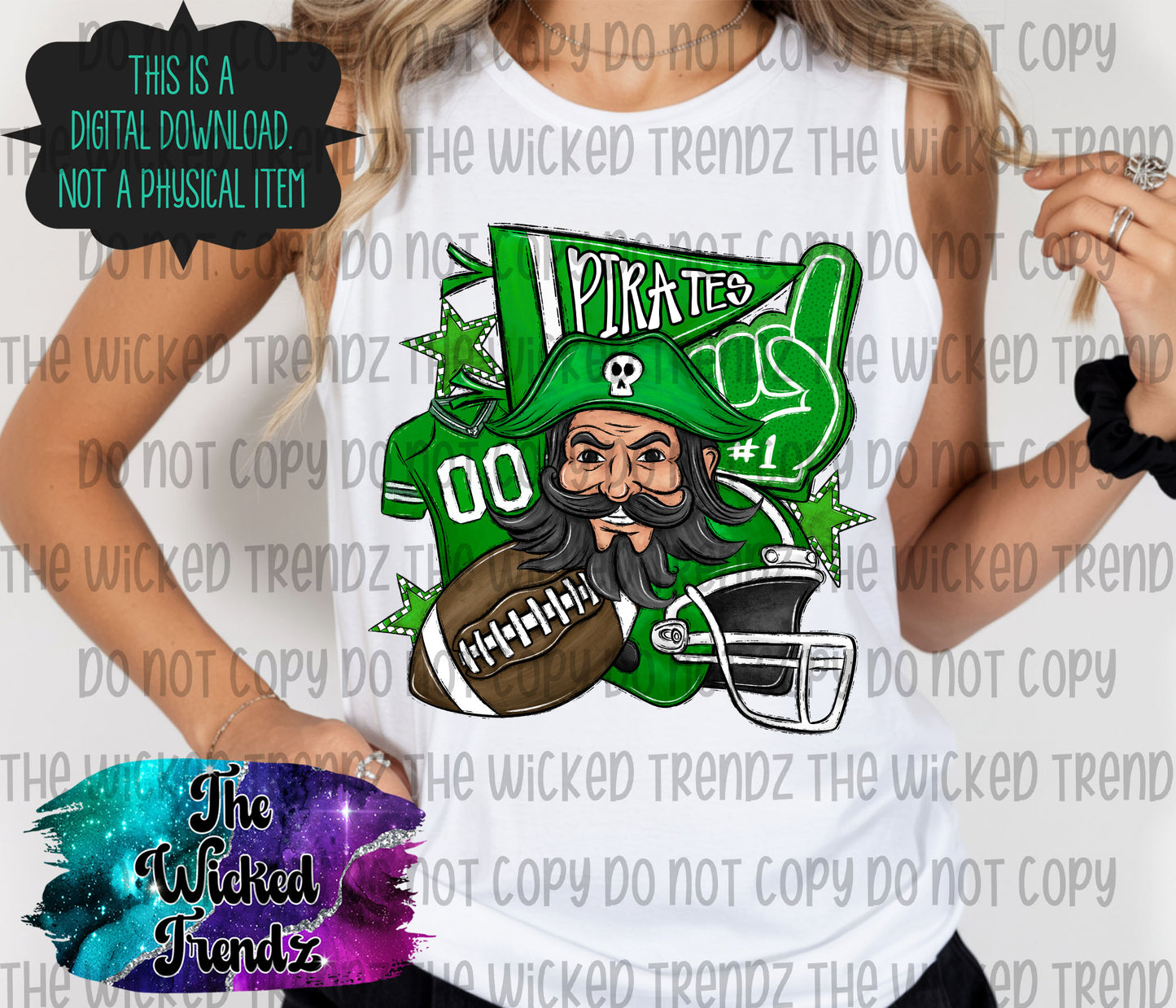 Pirates Green Football Mascot Digital Design