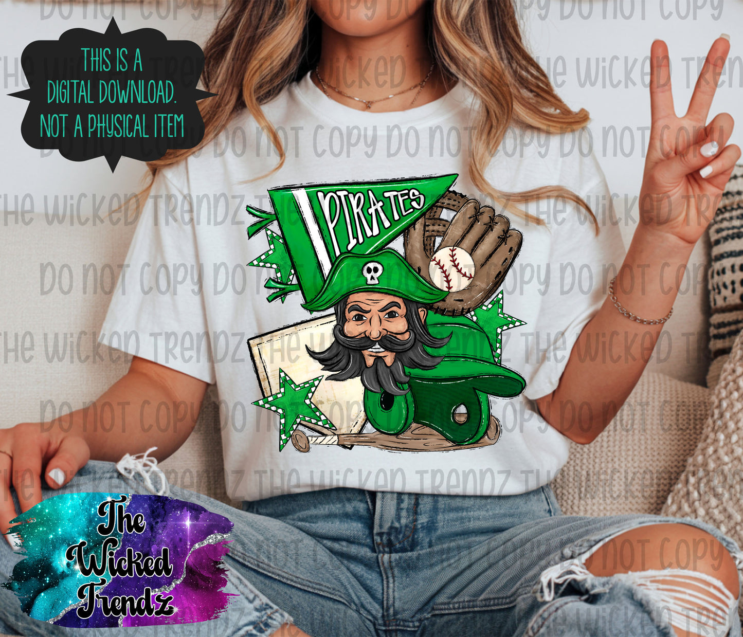 Pirates Green Baseball Team Mascot Digital Design