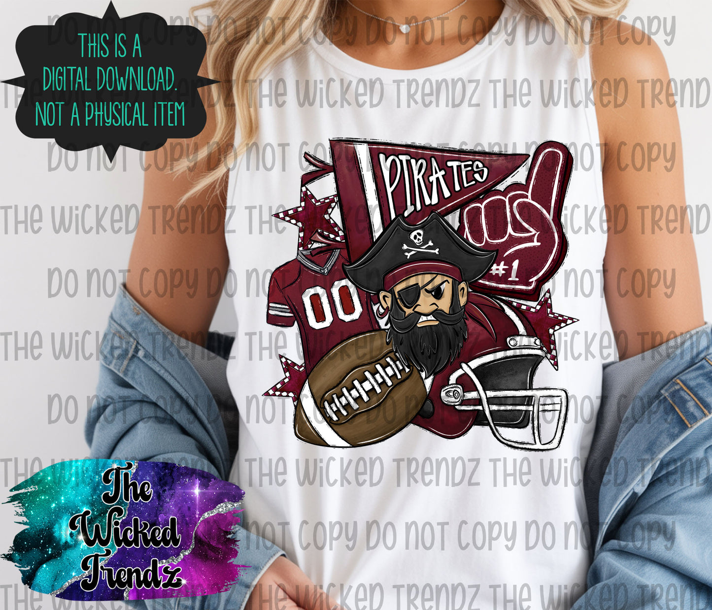 Pirates Maroon Football Mascot Digital Design