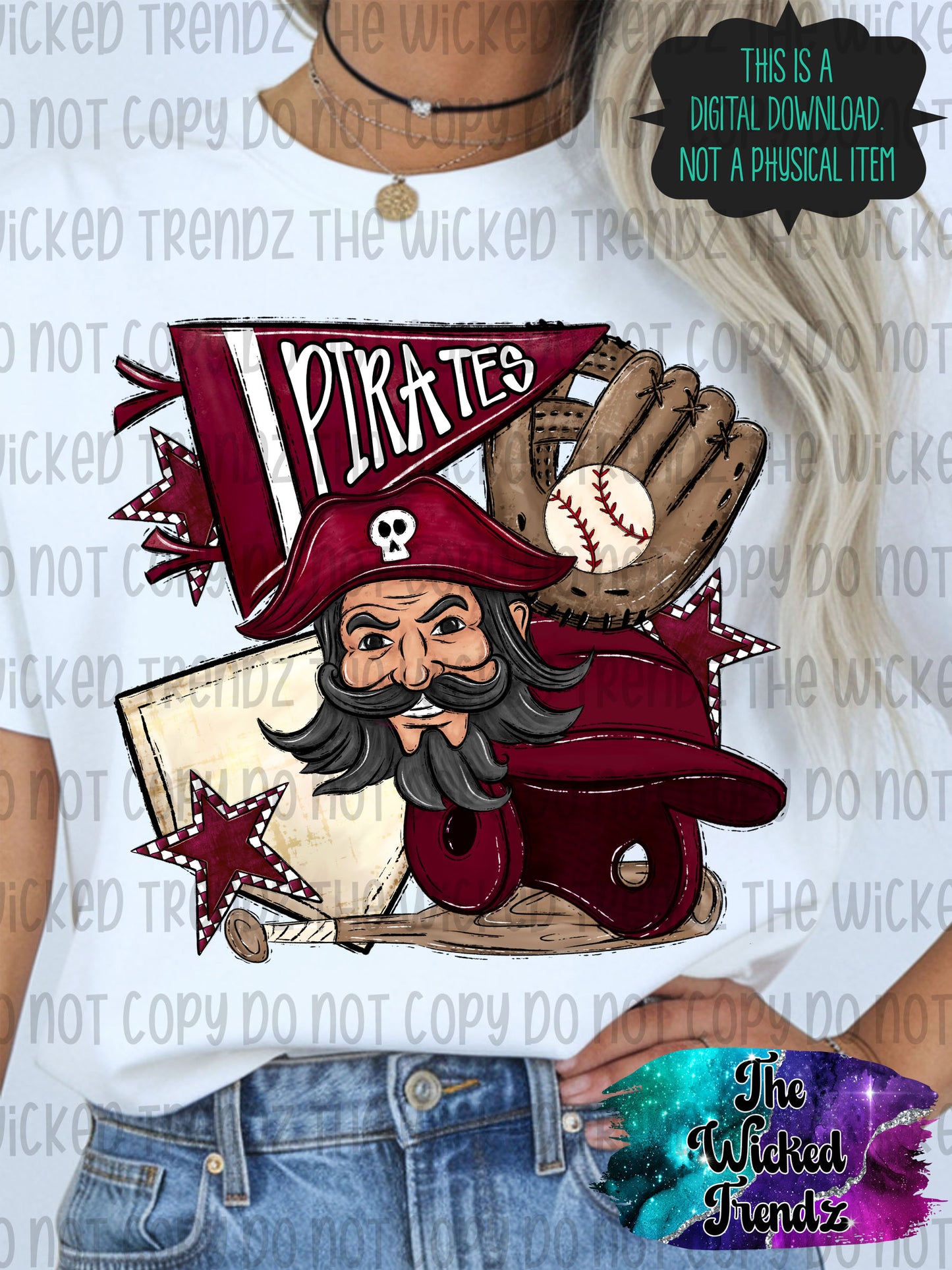 Pirates Maroon Baseball Team Mascot Digital Design