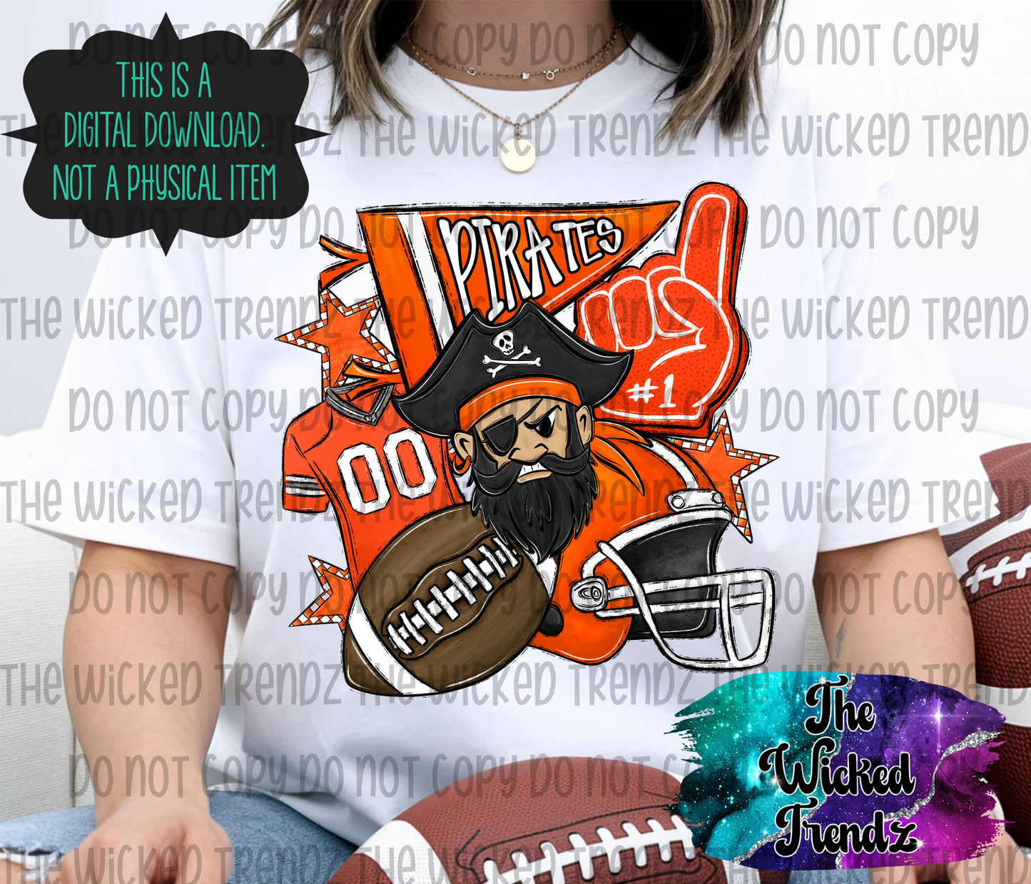 Pirates Orange Football Mascot Digital Design