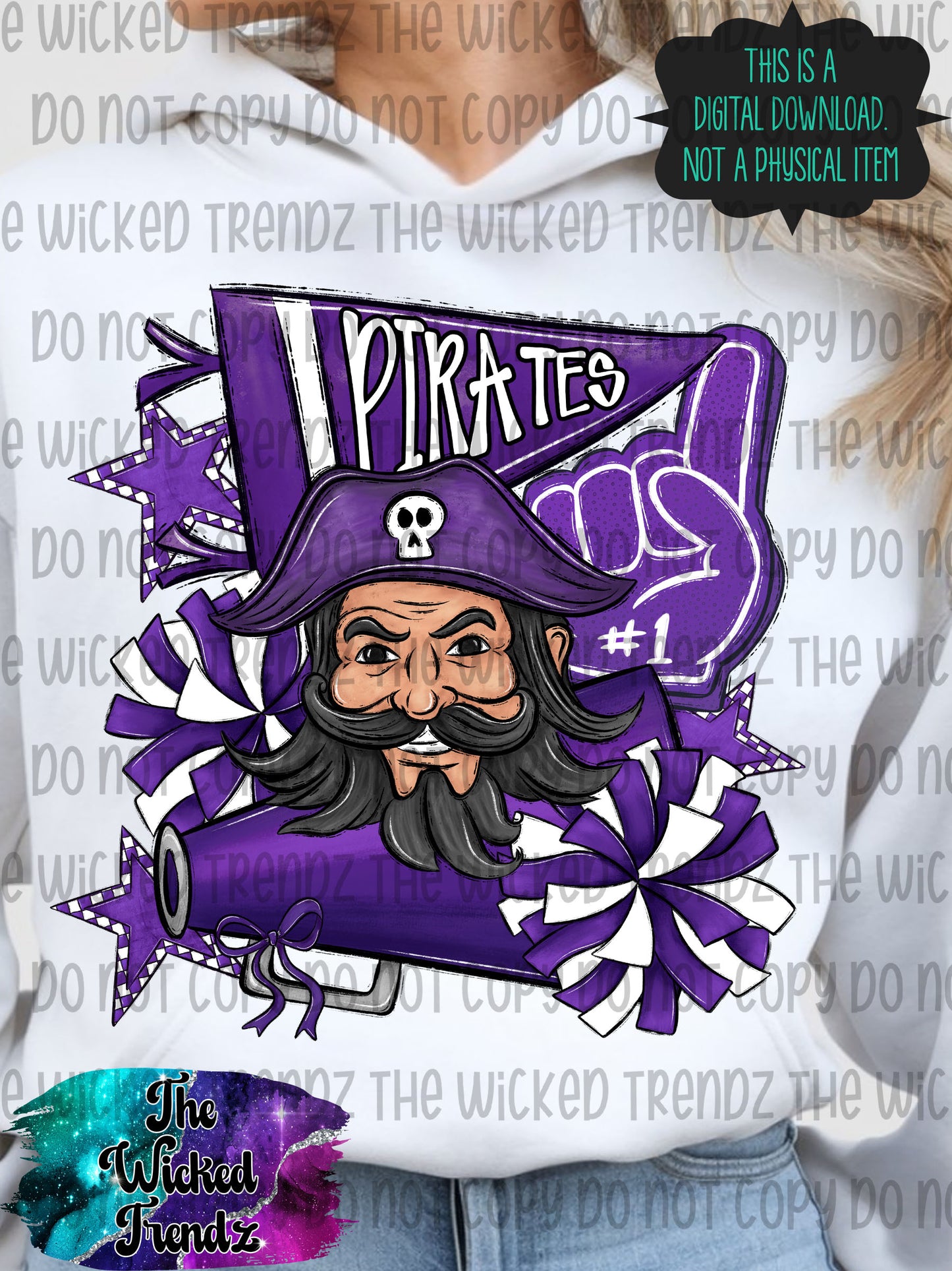 Pirates Purple Cheer Cheerleading Cheerleader Mascot Digital Design Spirit Shirt Design